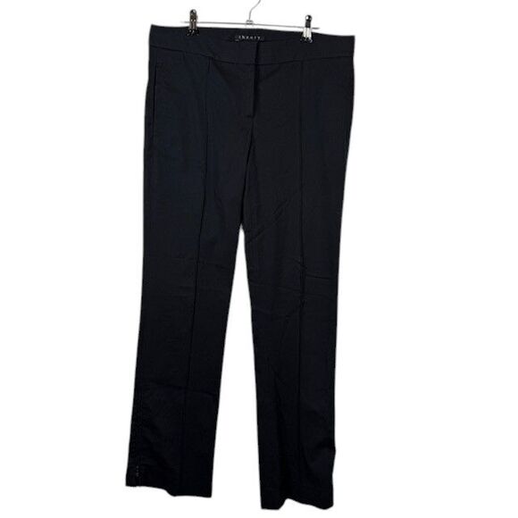 Theory Black Trousers Straight Leg Zipper Cuff Front Seam Stretch Size 8 - Picture 1 of 14